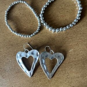 Silver Heart Earrings and Bracelet Set